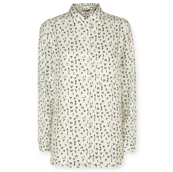 Maje Chacha Letter Print Silk Viscose Button Up Blouse Twee Maje 1 or Small - Picture 16 of 16